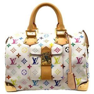 Authentic Louis Vuitton Multicolor Speedy 30 Monogram Sac Hand Bag White Gold